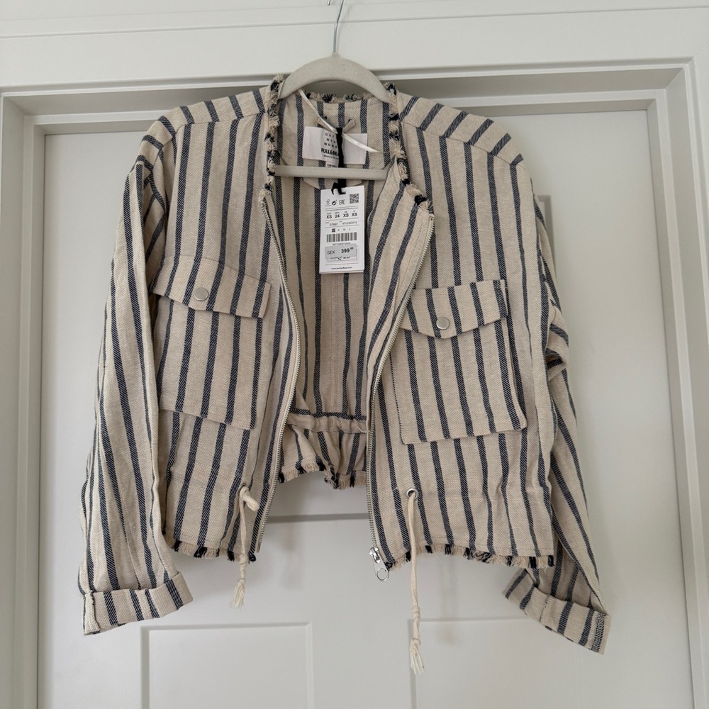 NWT Pull & Bear Linen and Cotton Striped Jacket